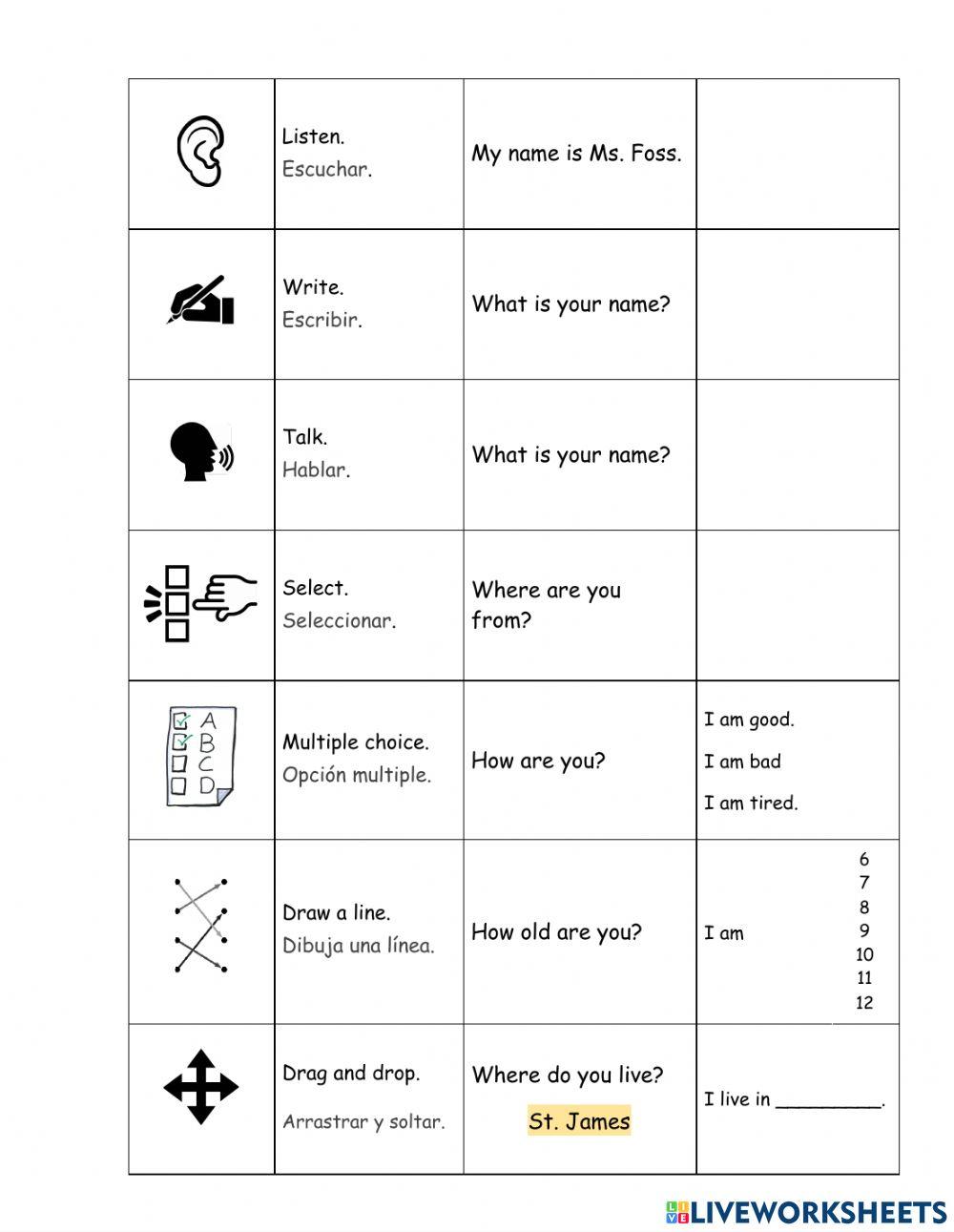Liveworksheets Practices: Basic Questions in English