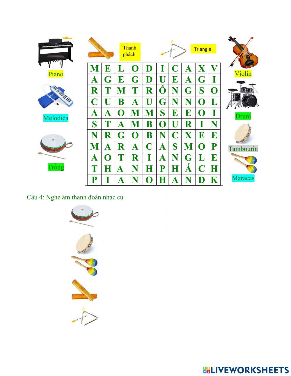 Phiếu nhạc lí, nhạc cụ