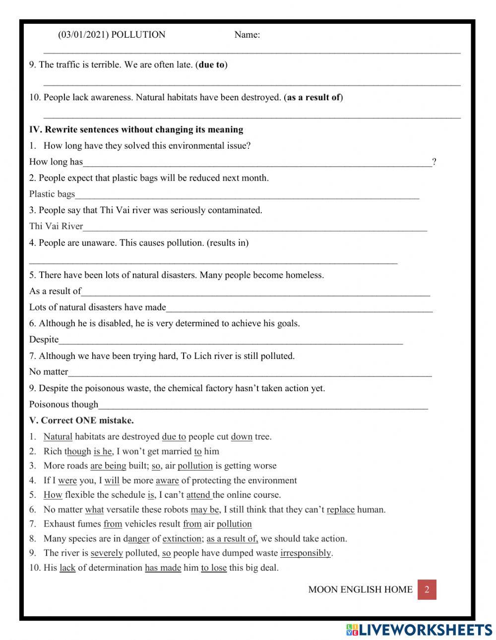 Grade 10-11: Connectors of Reason- Pollution
