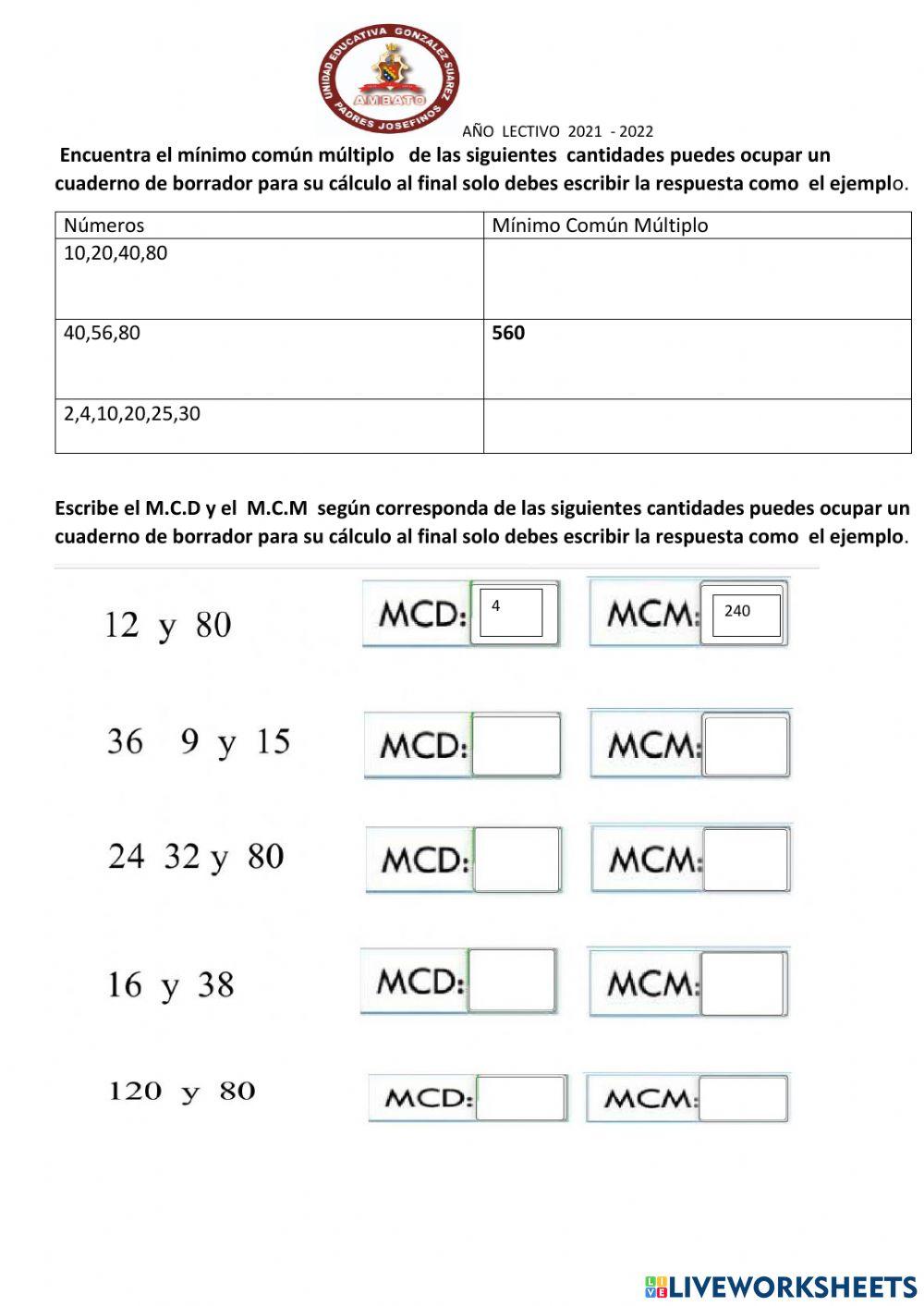 Mínimo común múltiplo
