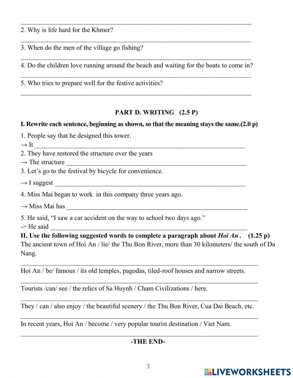 Đề kiểm tra Học kì I Tiếng Anh 9