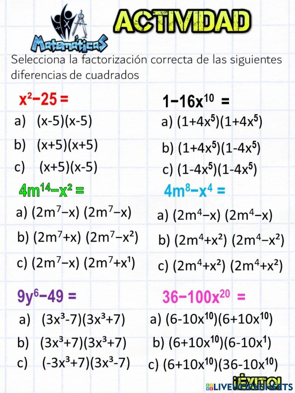 Diferencia de cuadrados II