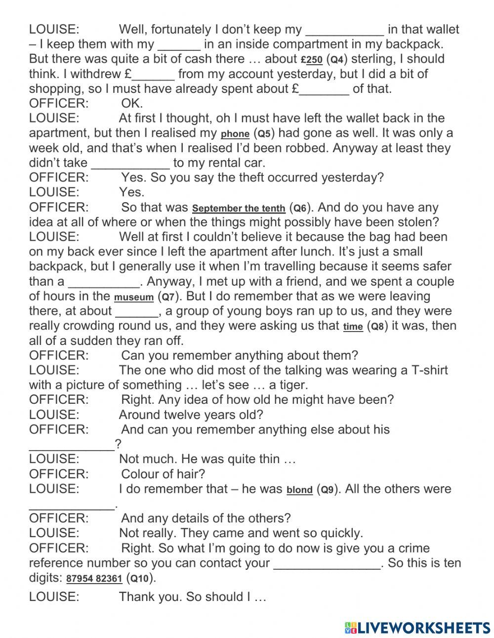 Listening scripts for ESL worksheets