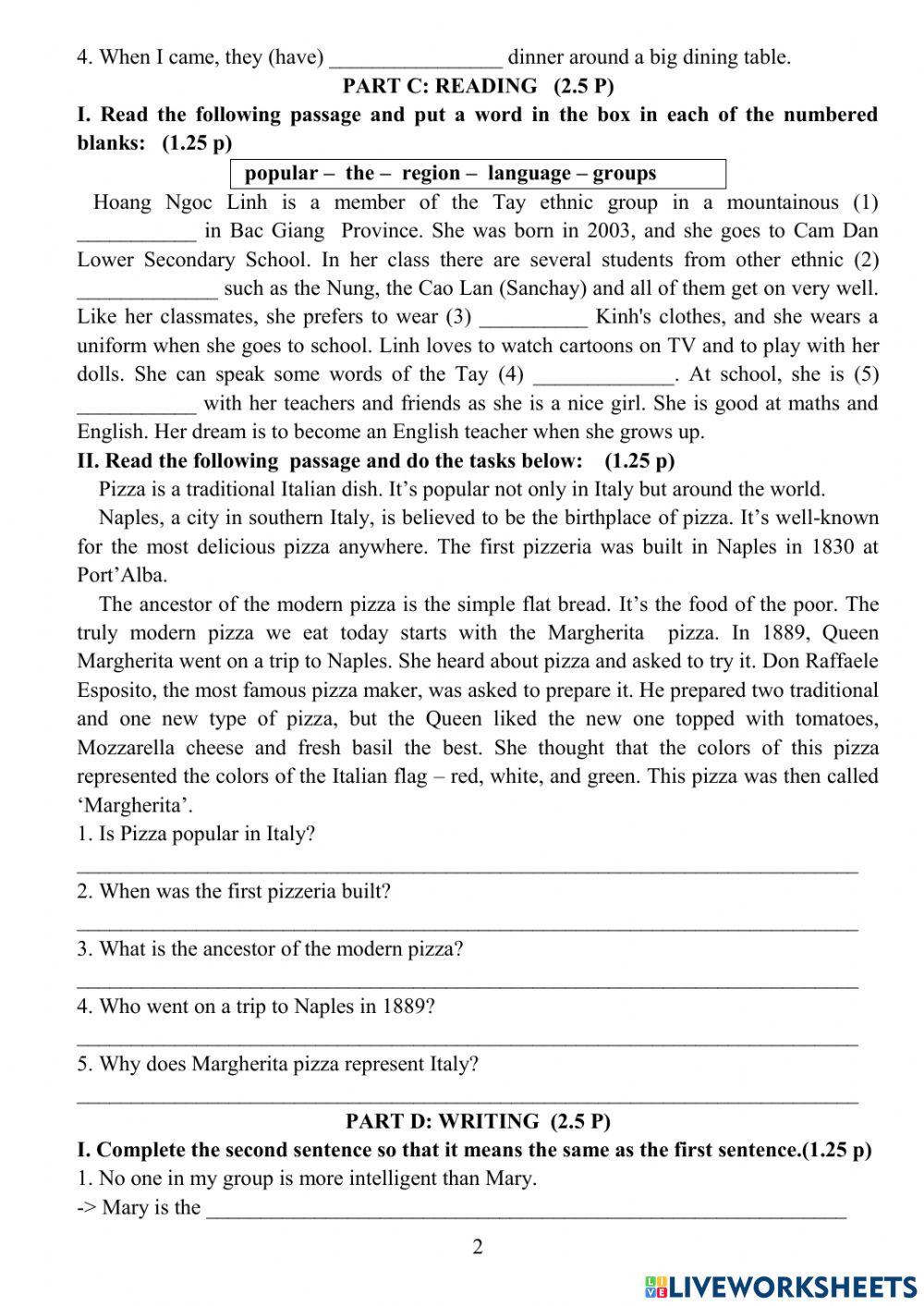 Đề kiểm tra Học kì I Tiếng Anh 8