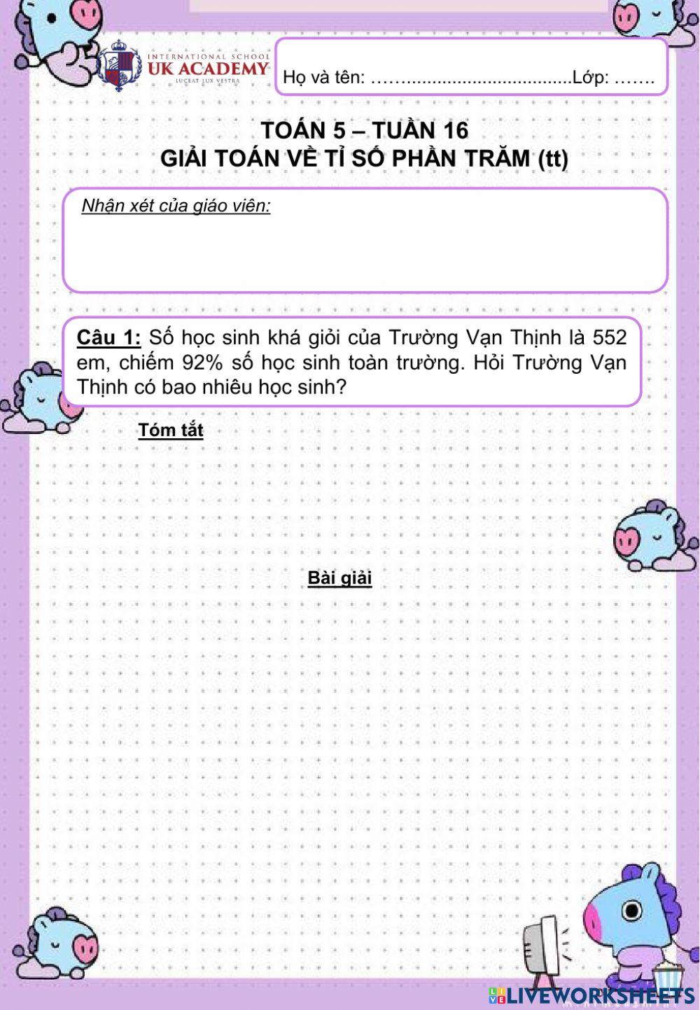 Toán 5 - Giải toán về tỉ số phần trăm (tt)