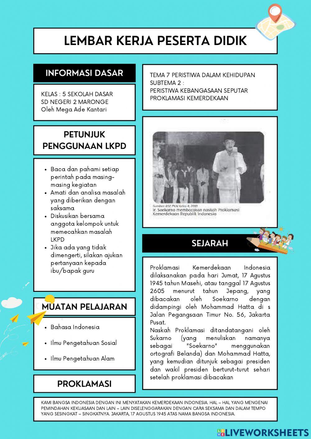 Kelas 5 Tema 7 Subtema 2 Pembelajaran 1 Peristiwa Proklamasi Kemerdekaan Indonesia