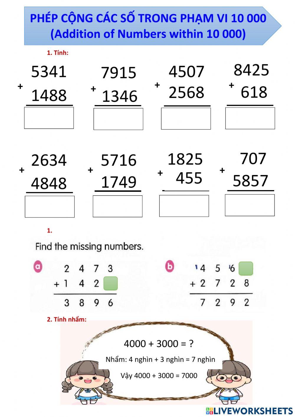 Cộng các số trong phạm vi 10000