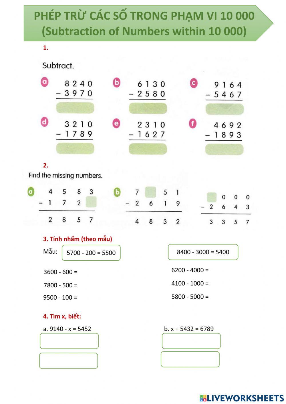 Trừ các số trong phạm vi 10 000
