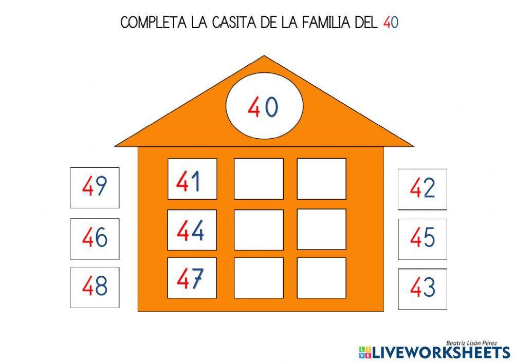 Completa con los números de la familia del 40