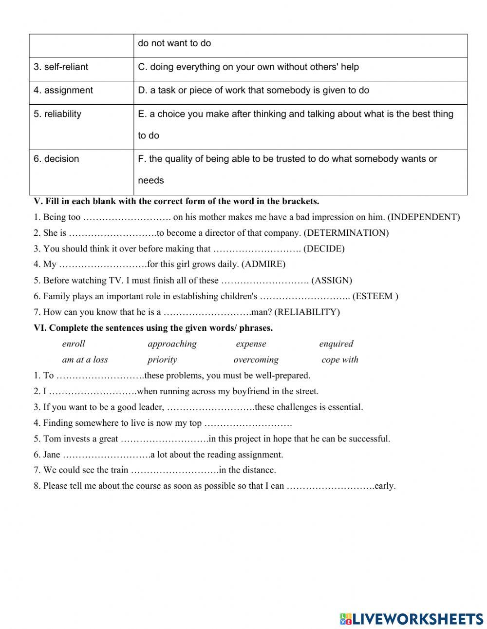 Unit 3. ECOMING INDEPENDENT  PART 1: VOCABULARY AND PHONETICS