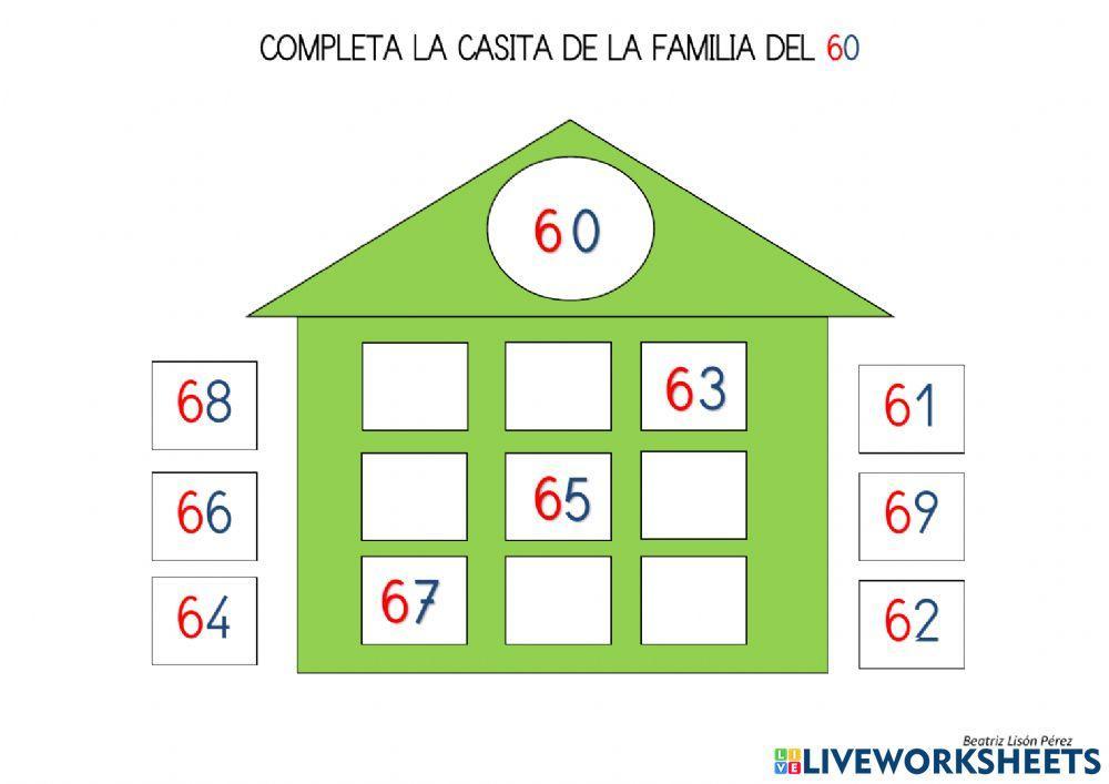 Completar la casita con los números de la familia del 60