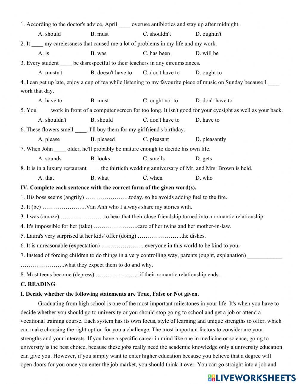 Unit 3. ECOMING INDEPENDENT  TEST YOURSELF