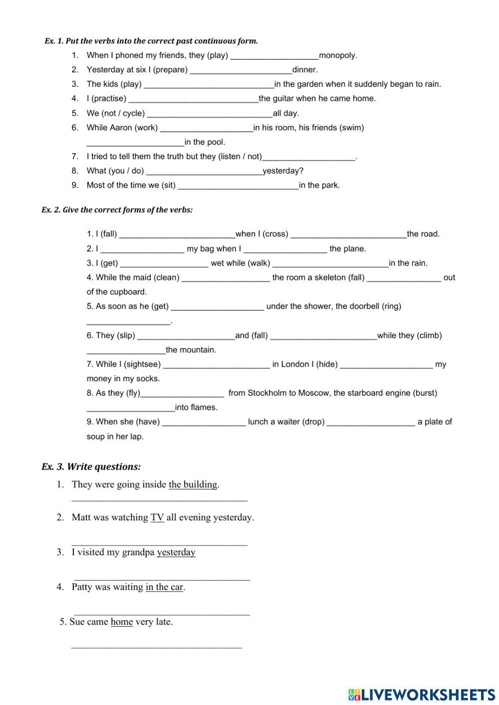 Cwiczenia Past Simple Past Continuous Past Simple vs. Past Continuous online activity for Pre-intermediate