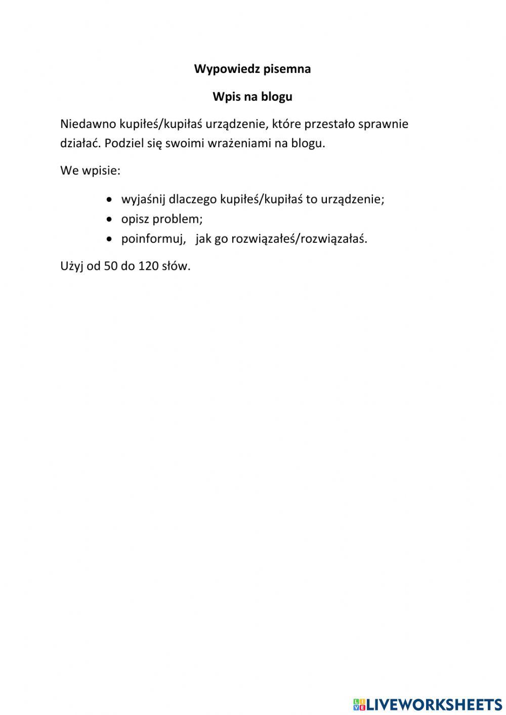 Wypowiedz pisemna wpis na blogu