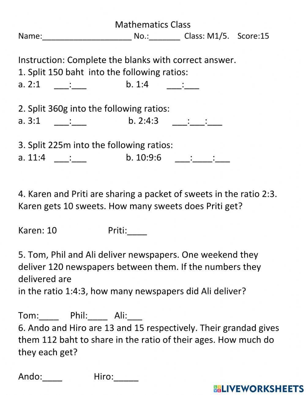 Ratio | LiveWorksheets | 1767787