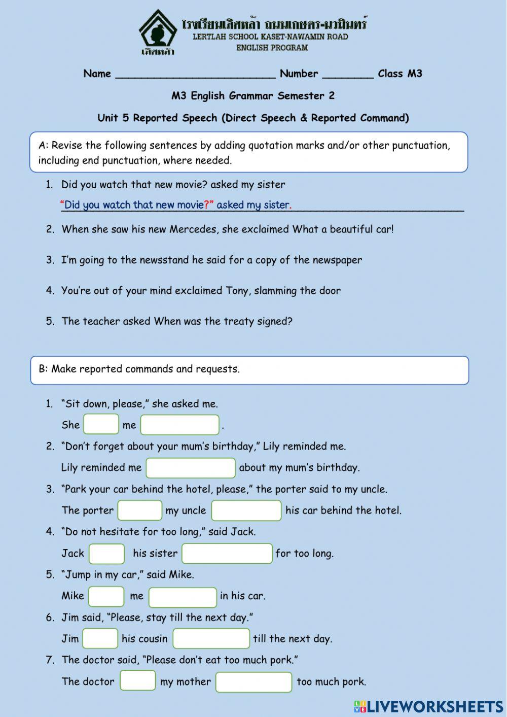 M3 Reported Speech - Direct Speech and Reported Command