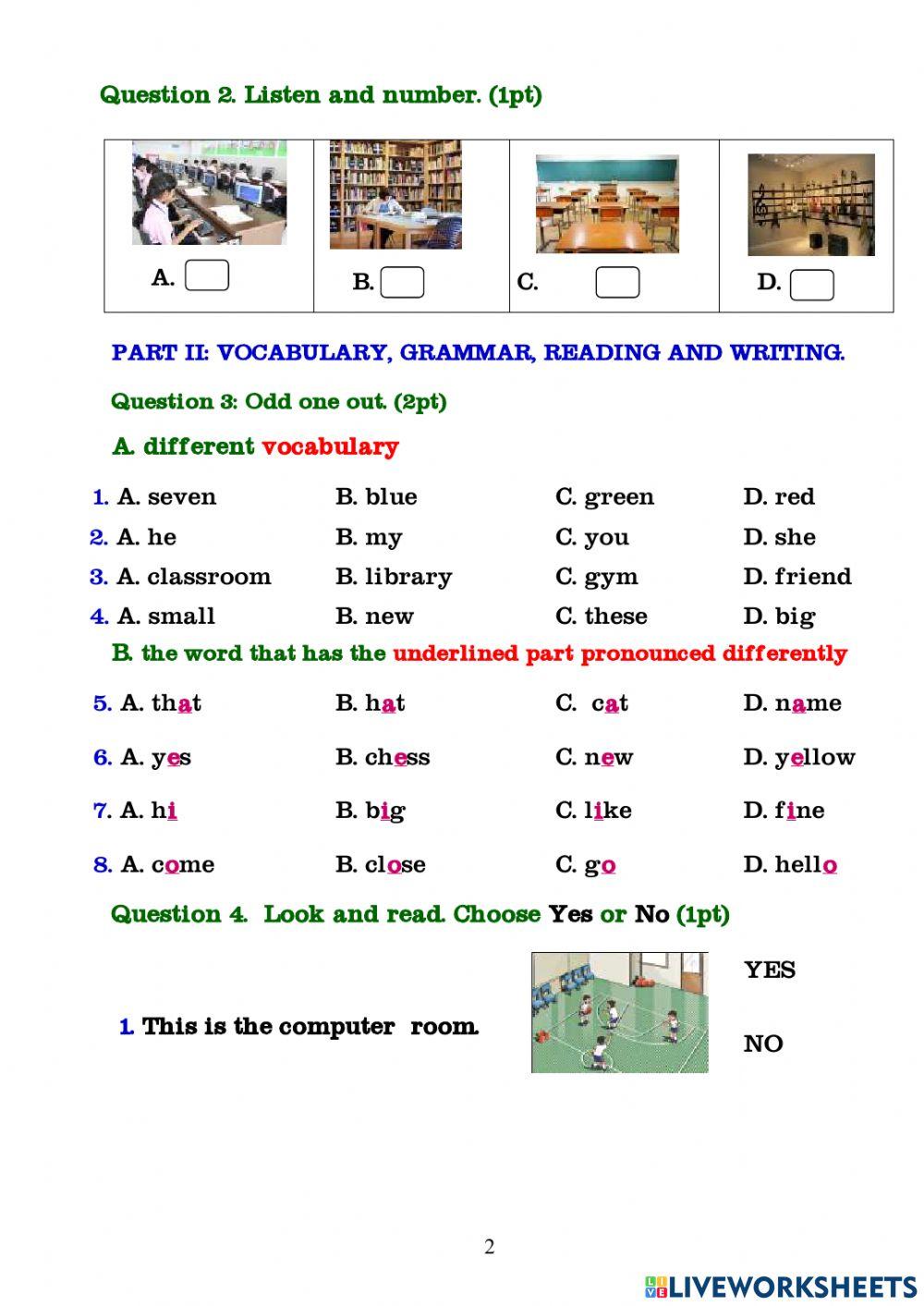 English Test- Grade 3- The First Semester.