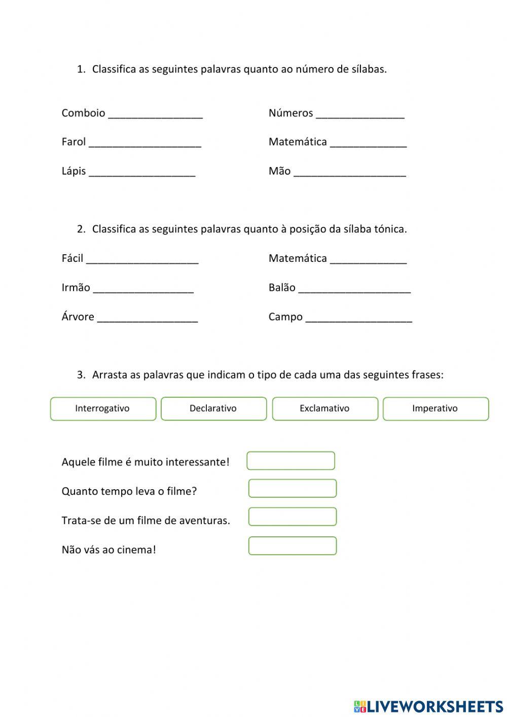 Classificação de palavras