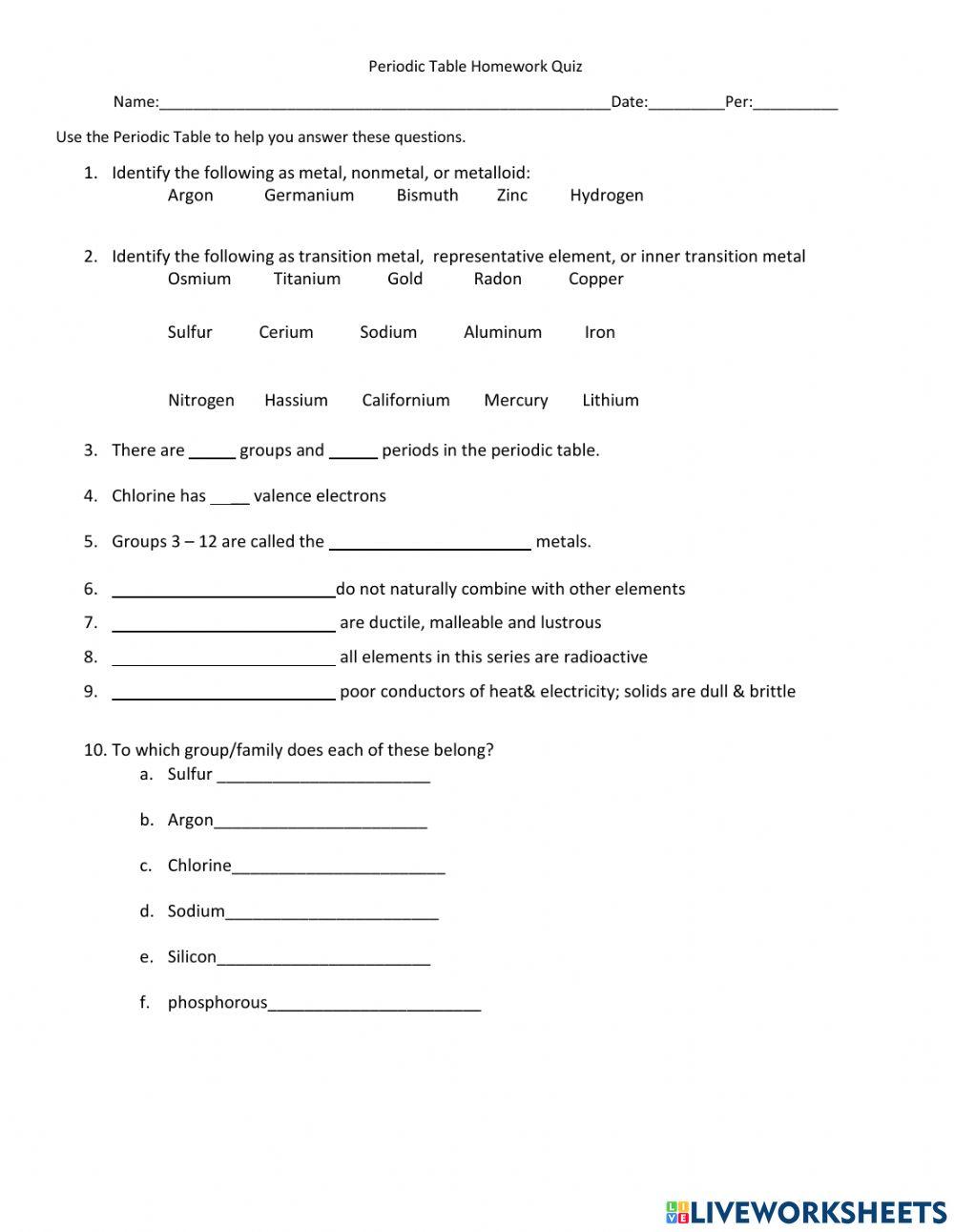 Periodic Table Review