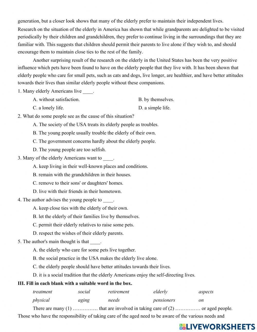 Unit 4. CARING FOR THOSE IN NEED  PART 3: READING