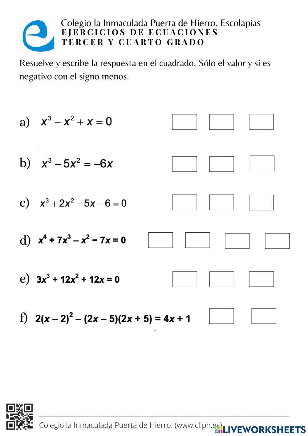 Ecuaciones de tercer y cuarto grado
