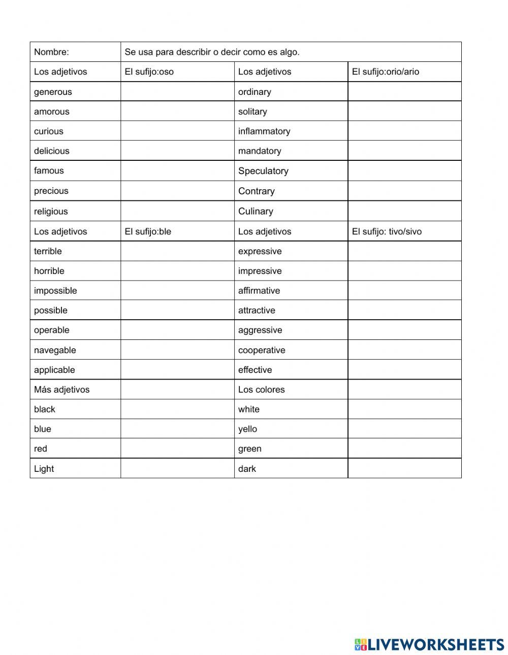 Aumentamos el vocabulario - adjetivos