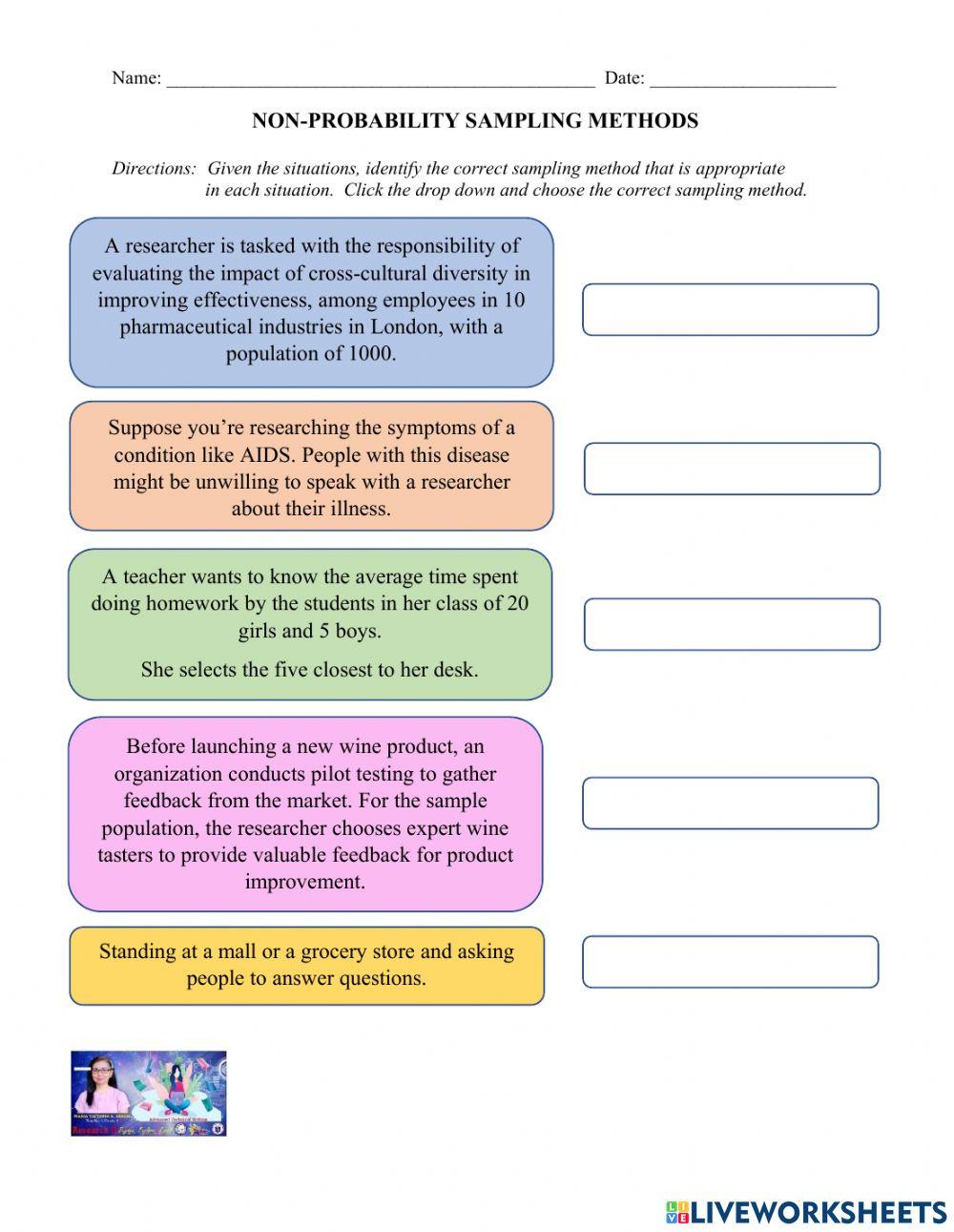 Non probability sampling methods online exercise for live worksheets
