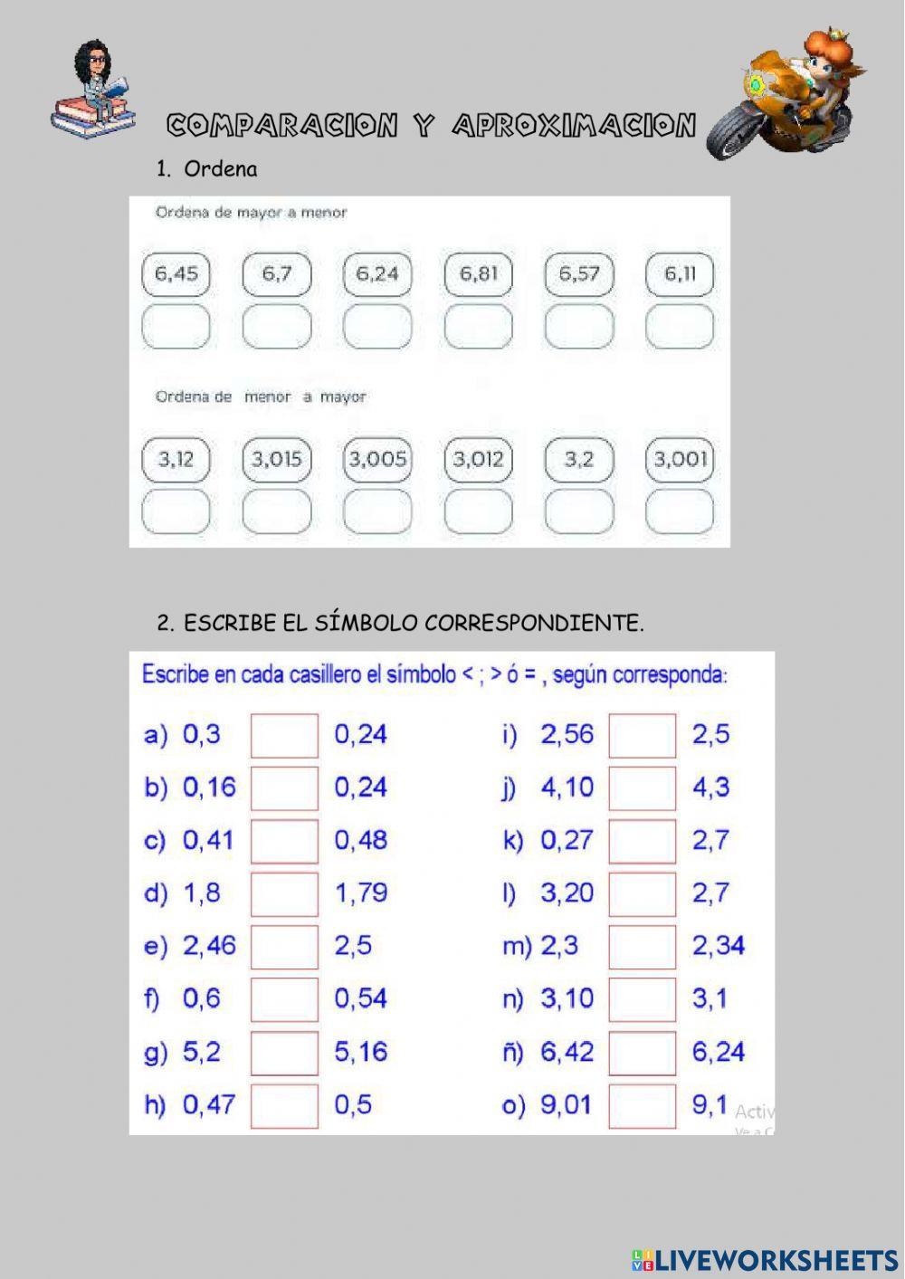Comparación y aproximación de decimales