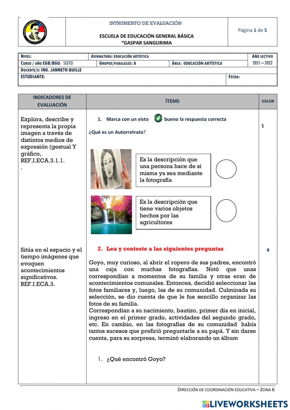 Instrumento de evaluación de sexto del primer quimestre