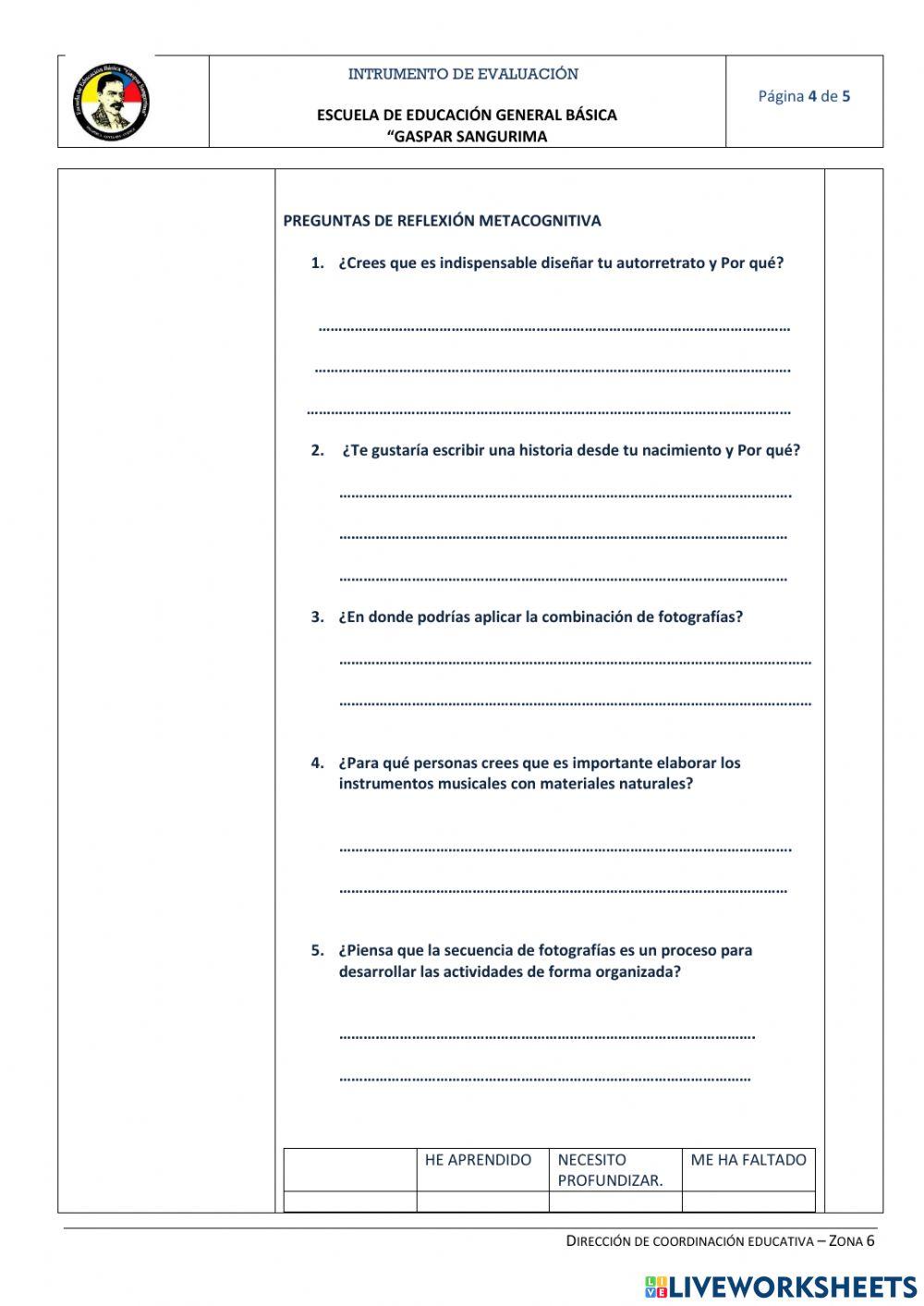 Instrumento de evaluación de sexto del primer quimestre