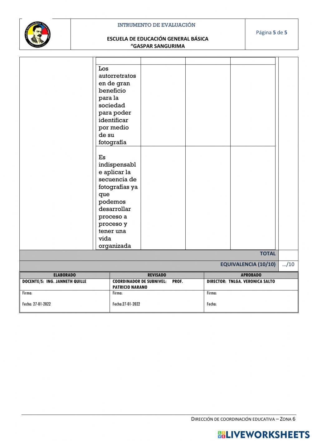 Instrumento de evaluación de sexto del primer quimestre