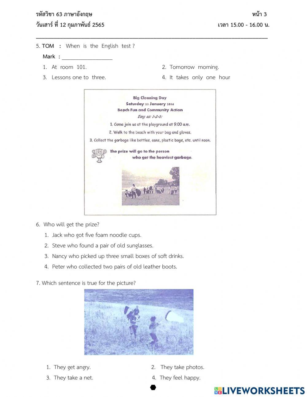 แบบฝึก pre o-net วิชาภาษาอังกฤษ ป.6 ปีการศึกษา 2564