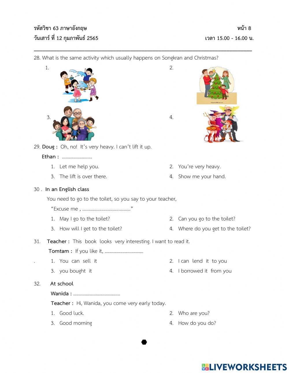 แบบฝึก pre o-net วิชาภาษาอังกฤษ ป.6 ปีการศึกษา 2564