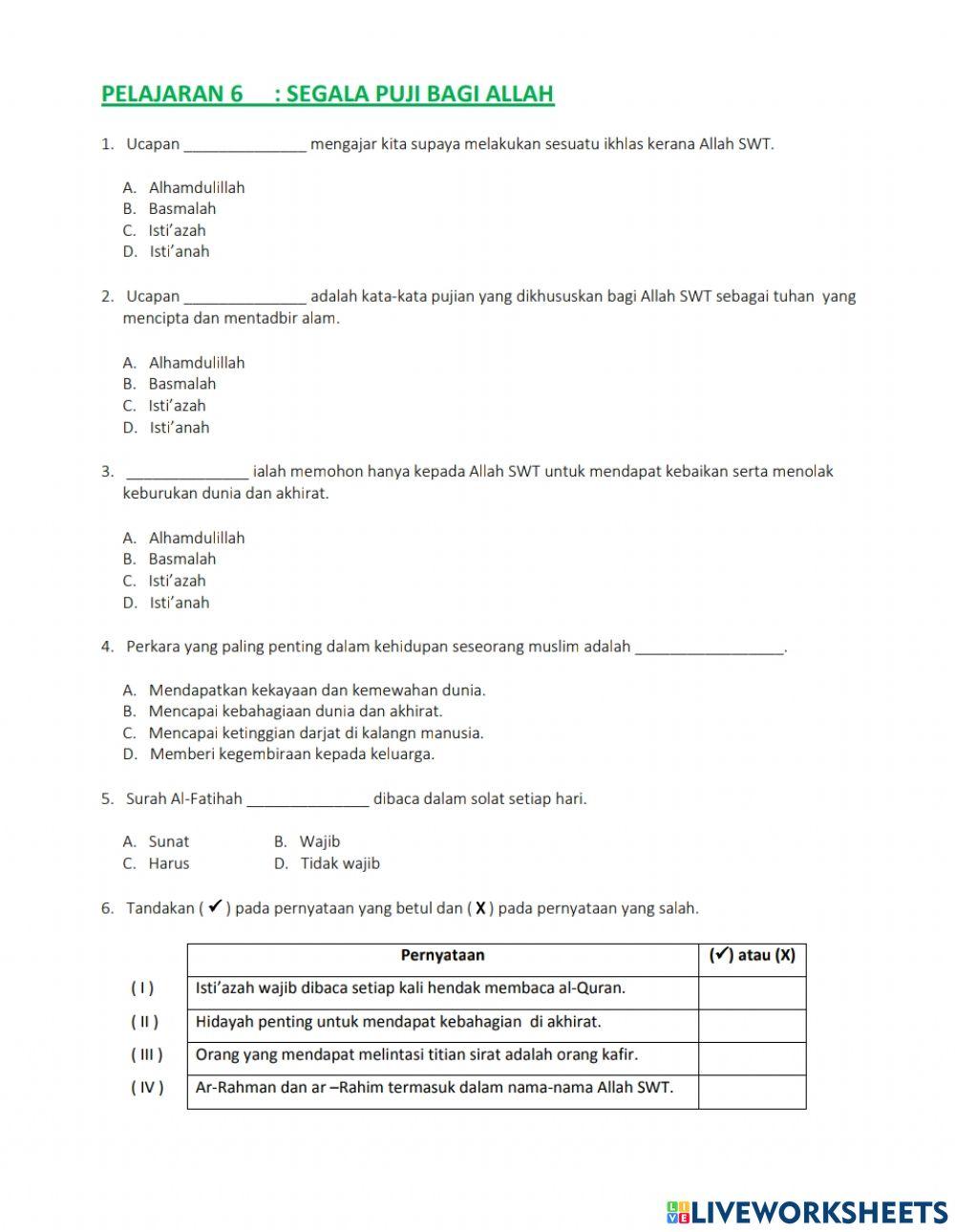 Pendidikan islam tingkatan 1