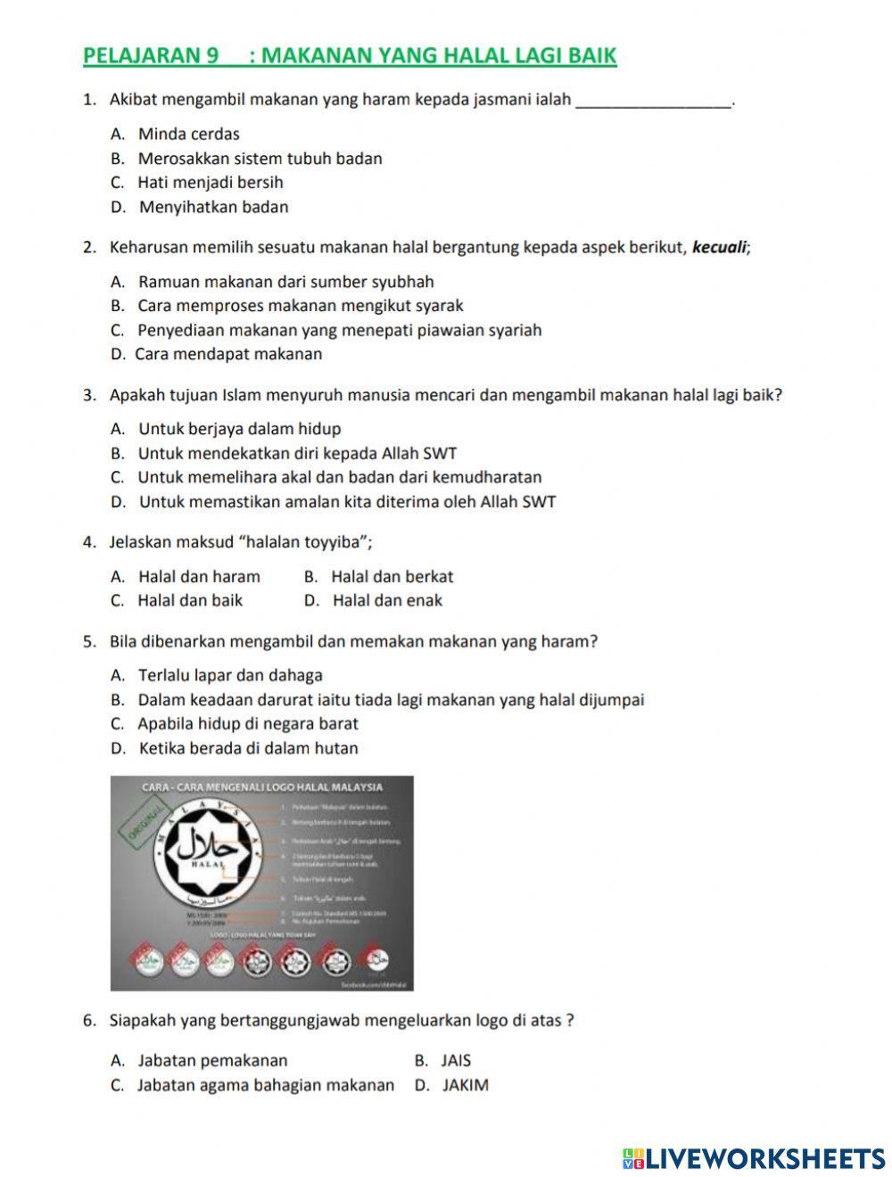 Pendidikan islam tingkatan 1 interactive exercise live worksheets