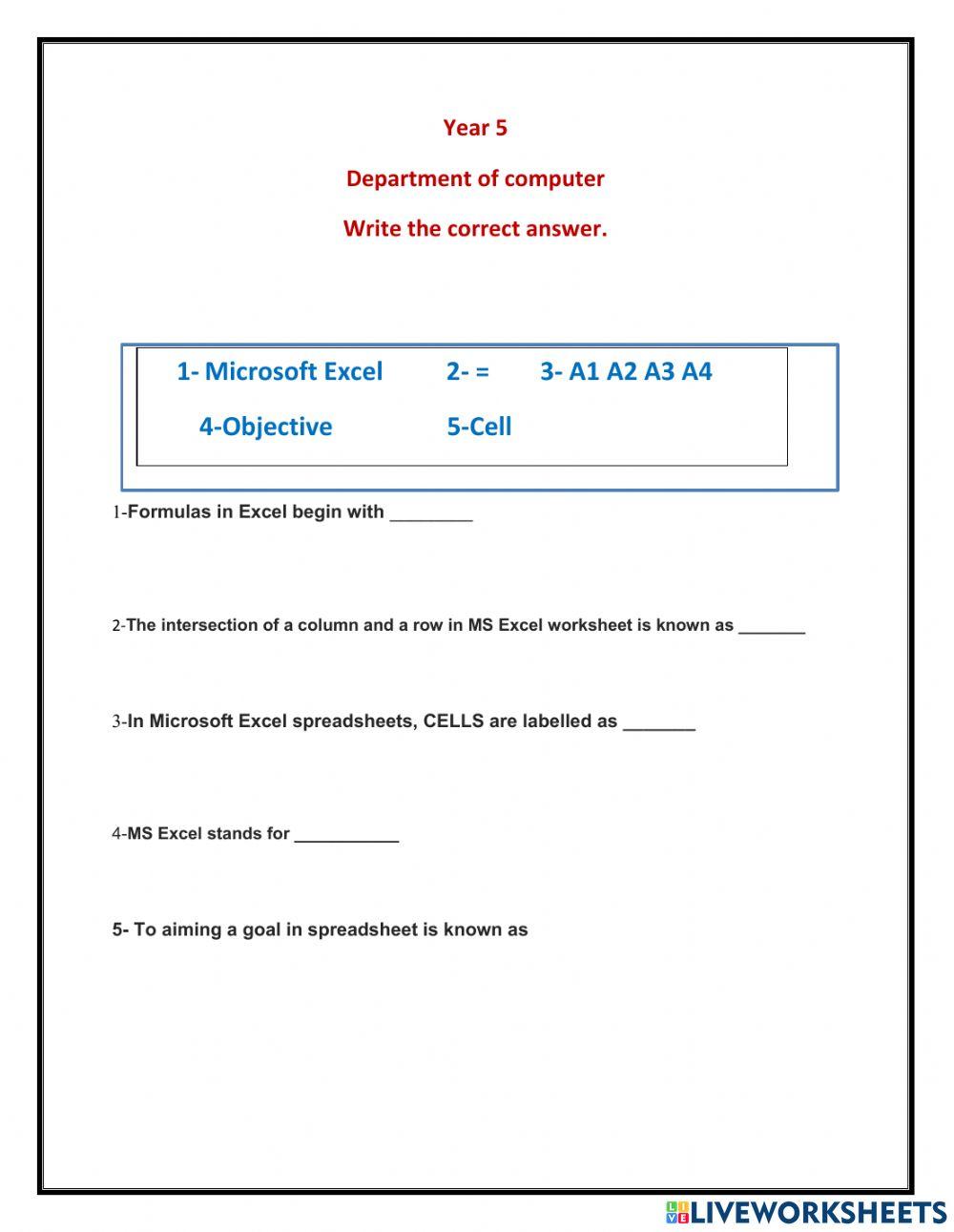 Excel online exercise for 4 | Live Worksheets