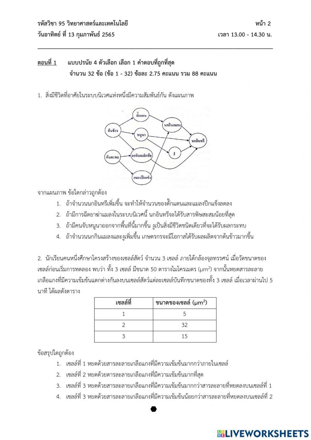 แบบฝึก pre o-net วิชาวิทยาศาสตร์ ม.3 ปีการศึกาษา 2564