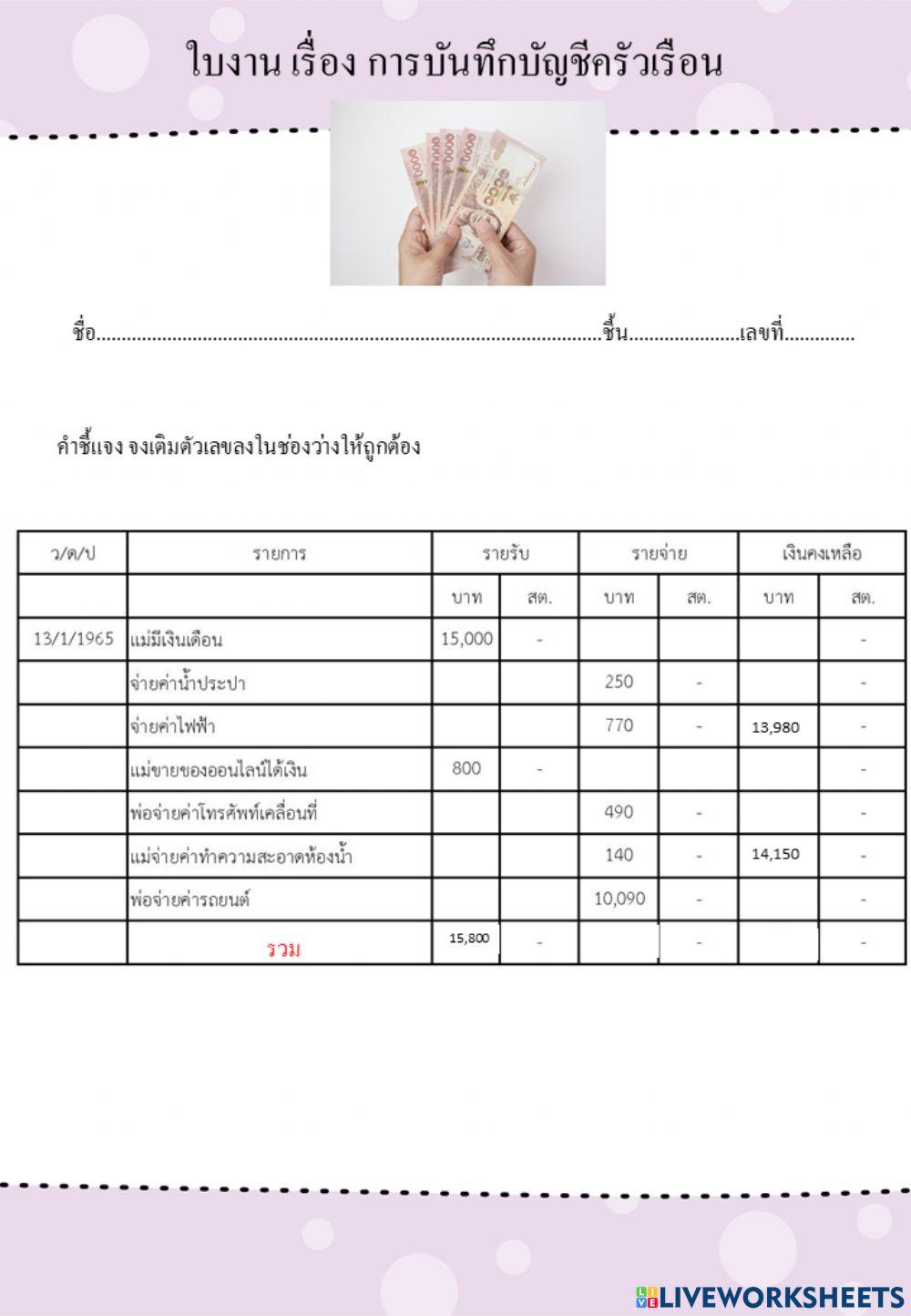 การบันทึกบัญชีครัวเรือน