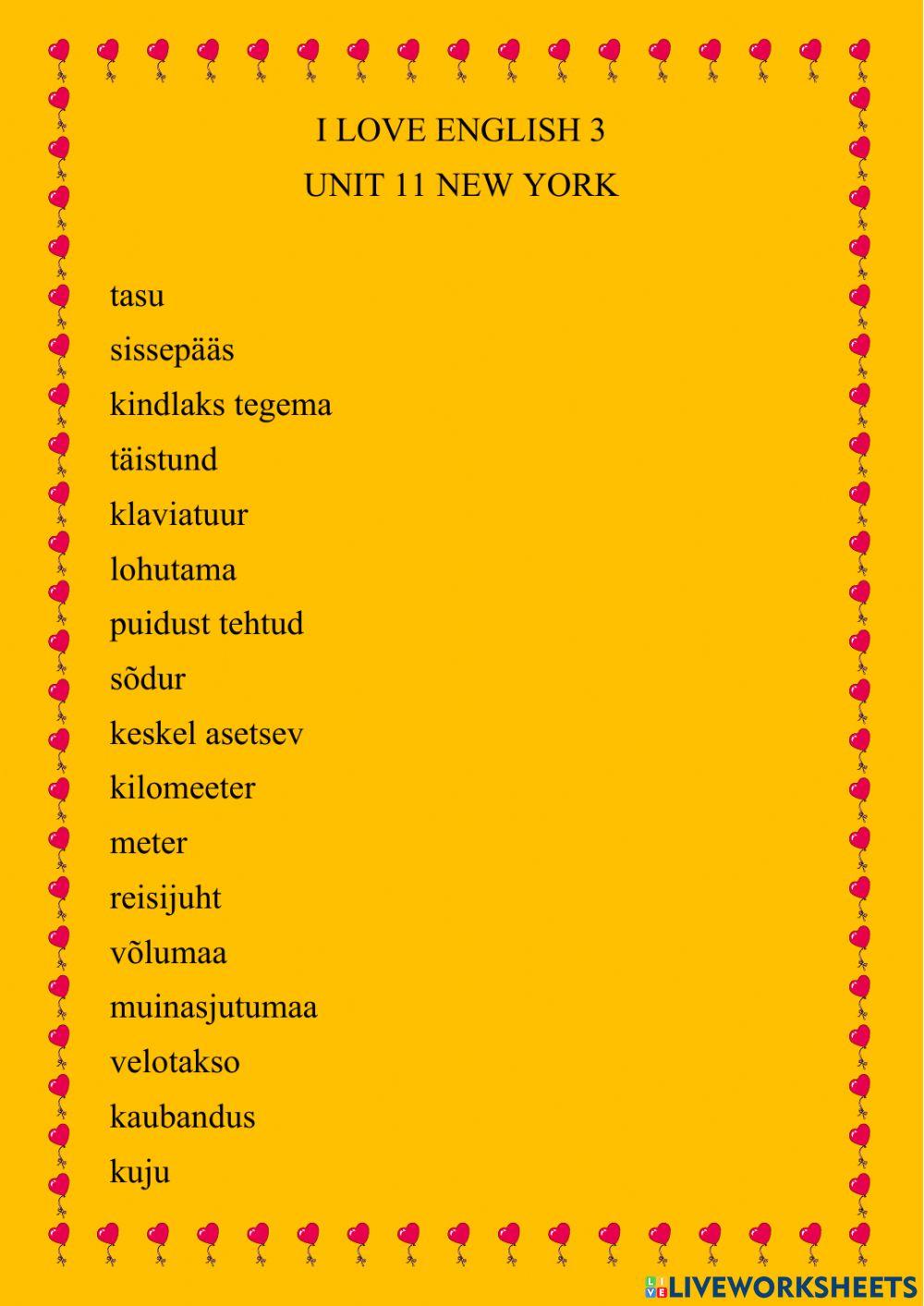 I LOVE ENGLISH 3 Unit 11 New York