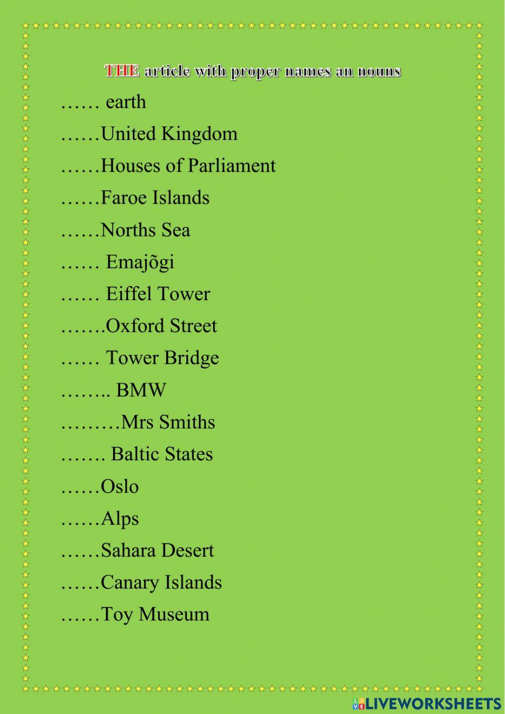 The article with  nouns and proper names