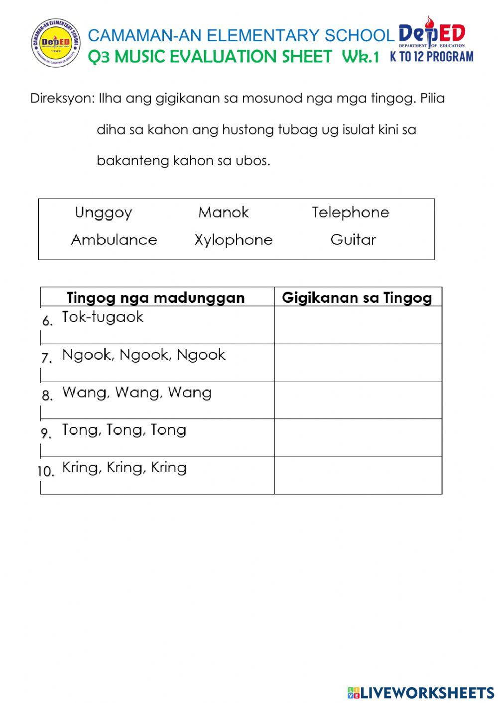 Q3 Music Week1 Evaluation Sheet