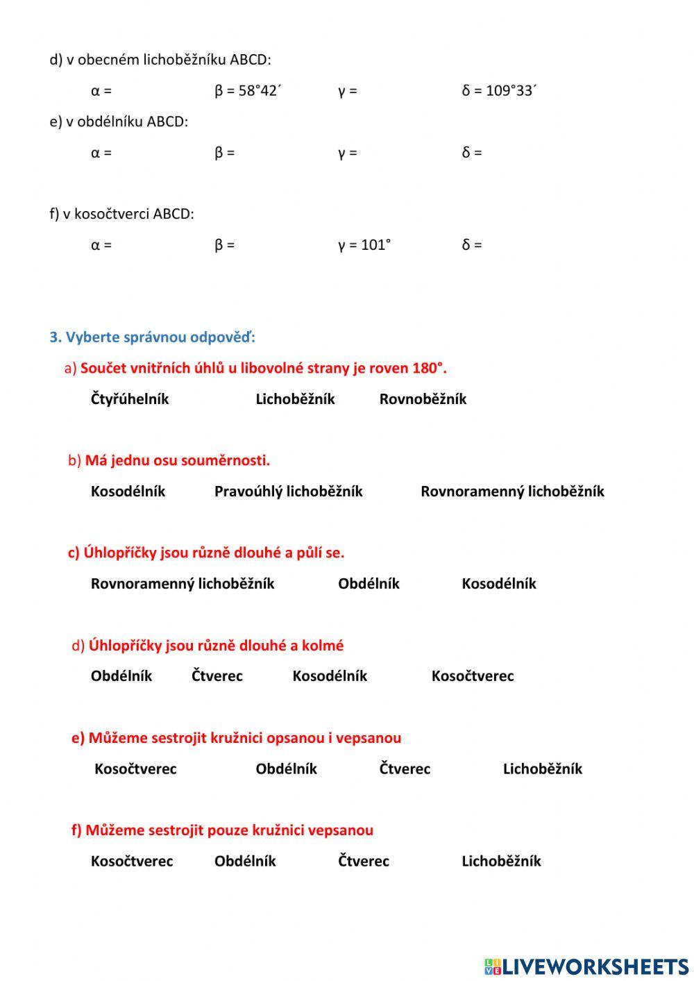 Vlastnosti čtyřúhelníku