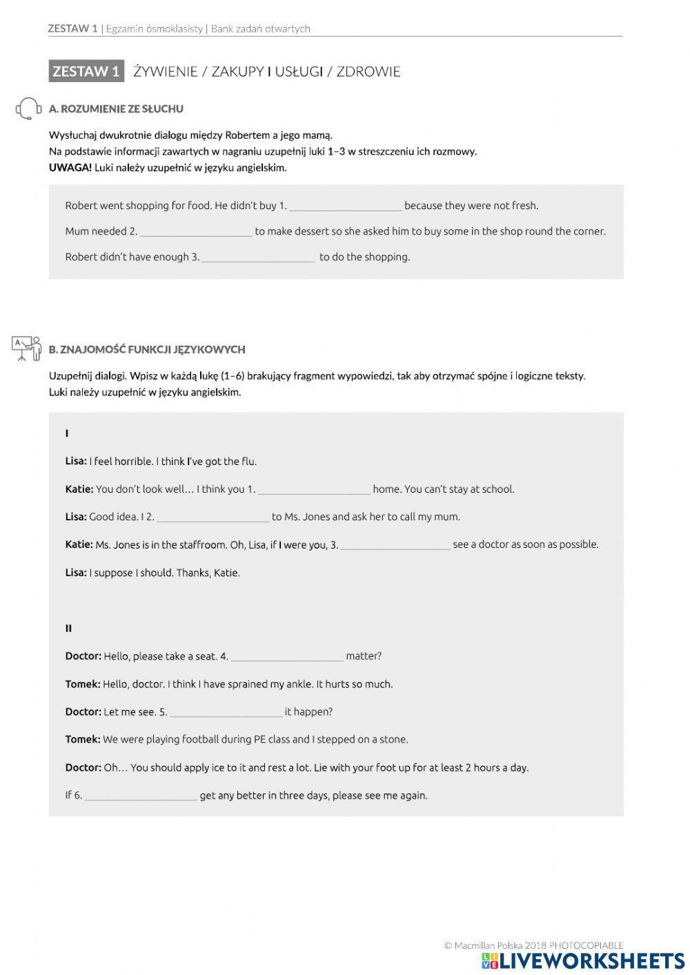 Bank zadań otwartych E8 zestaw 1