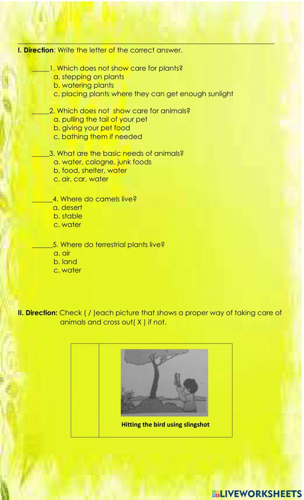 Describe ways of caring and proper handling of animals and plants