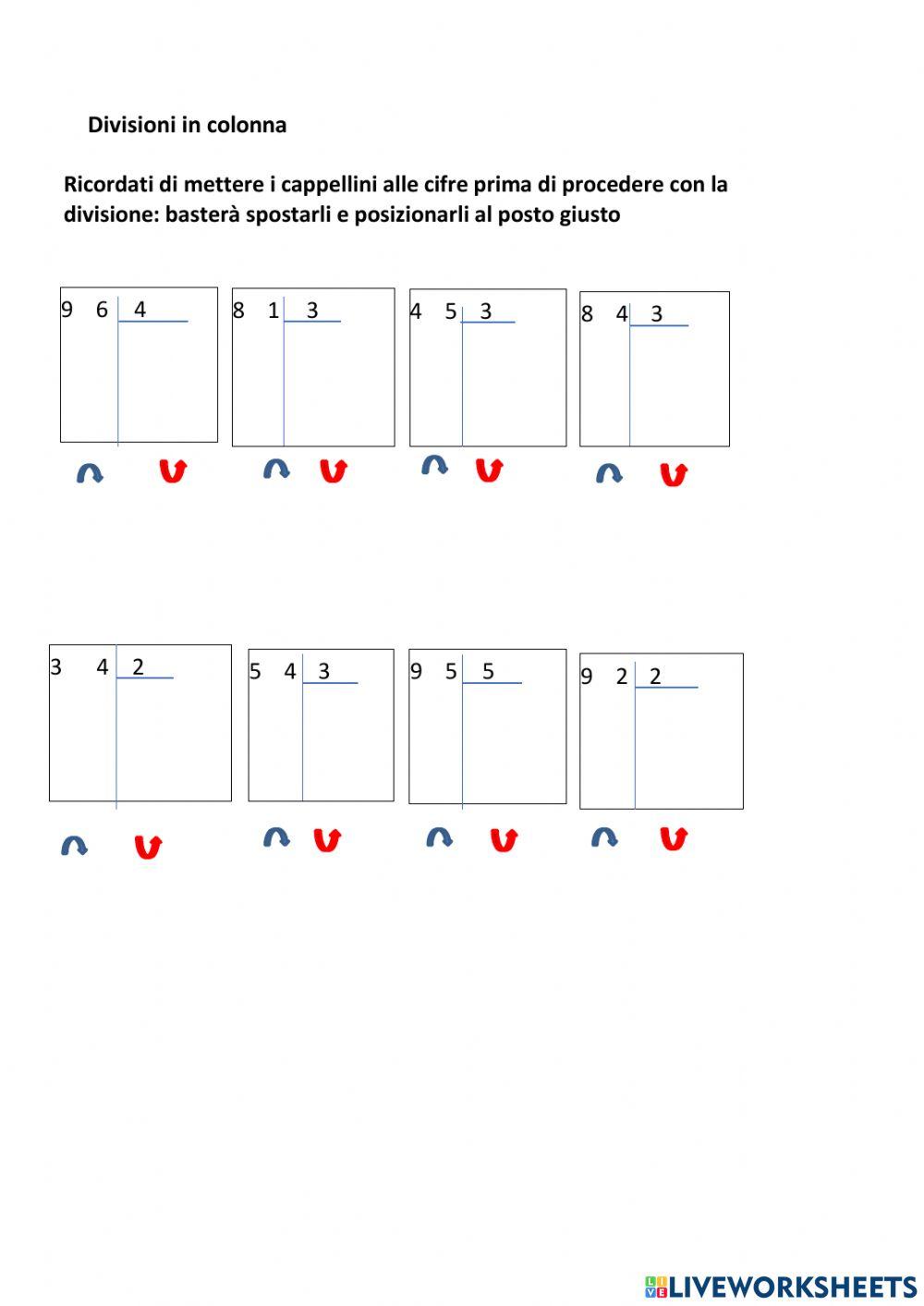Divisioni in colonna con il resto