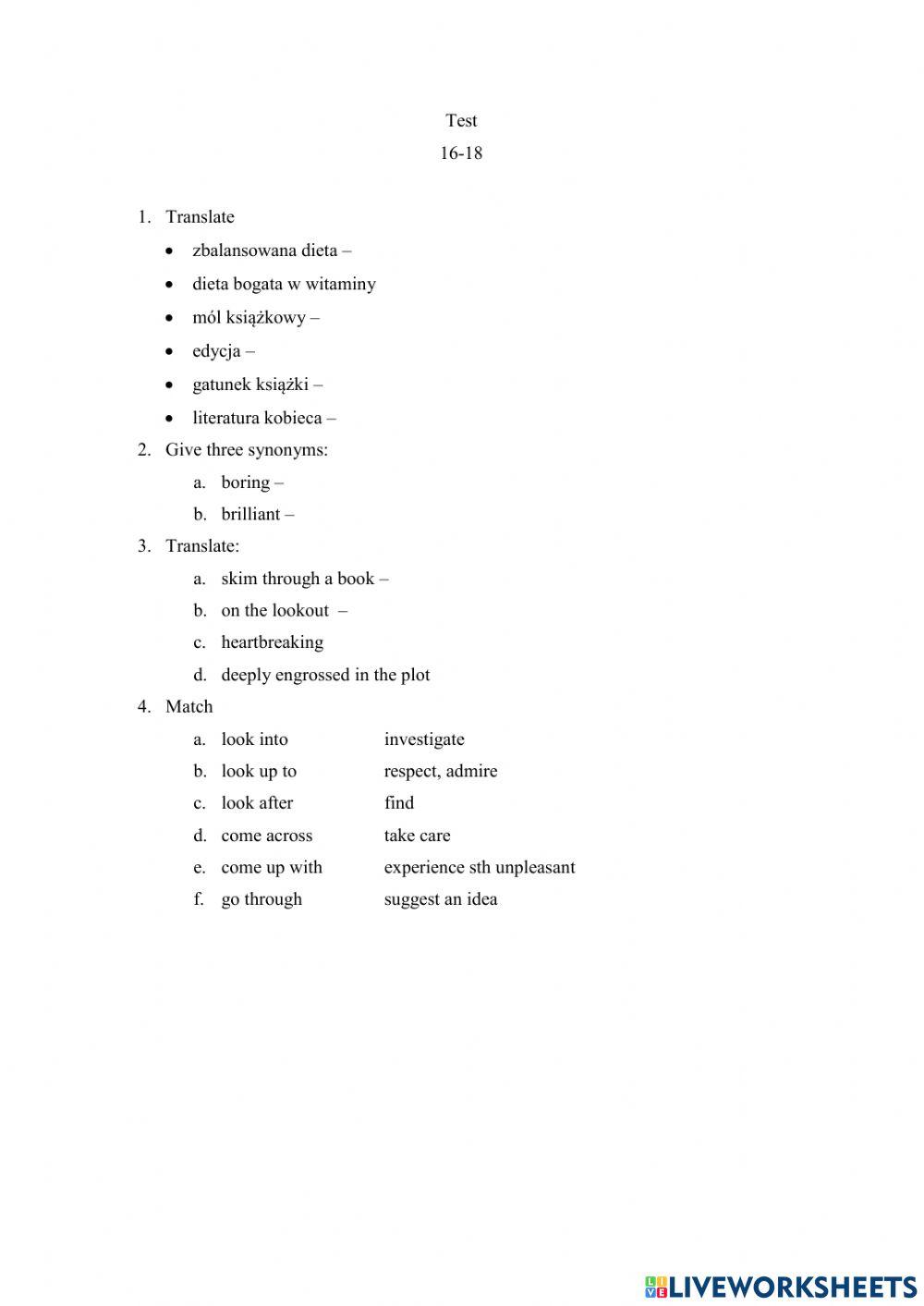 FCE Vocabulary Test 16-18