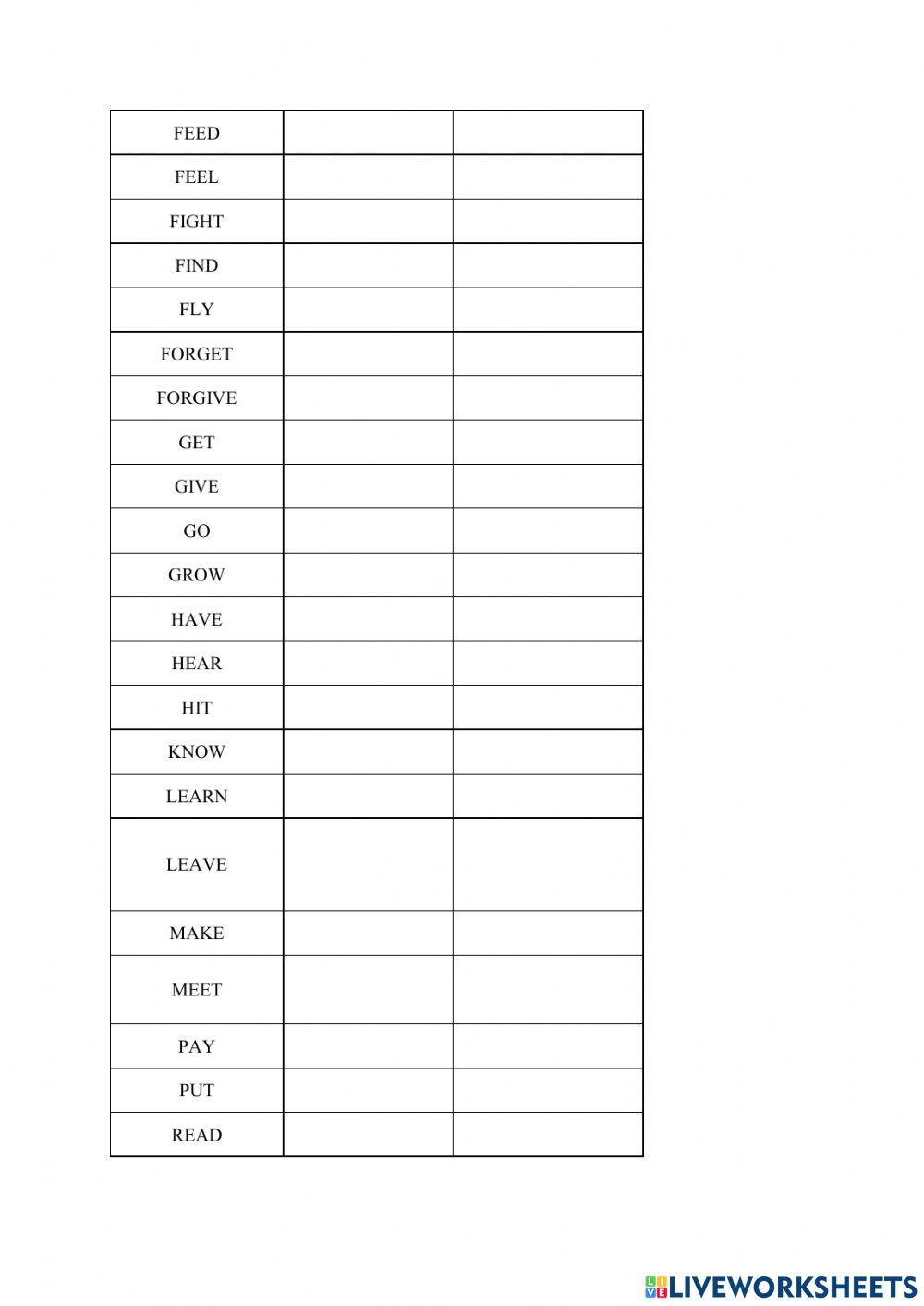 Czasowniki nieregularne Past Simple