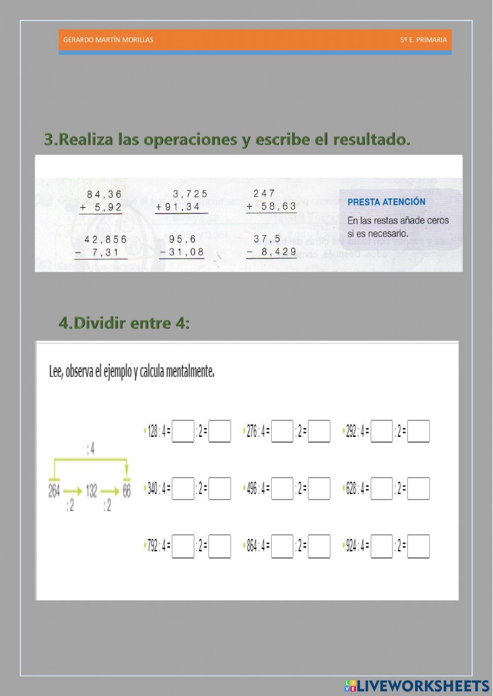 Cálculo y operaciones. Ficha 17.