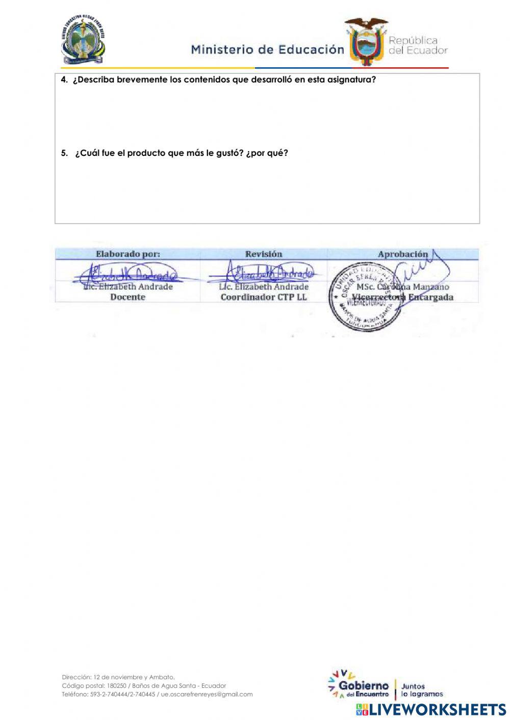 Evaluación quimestre