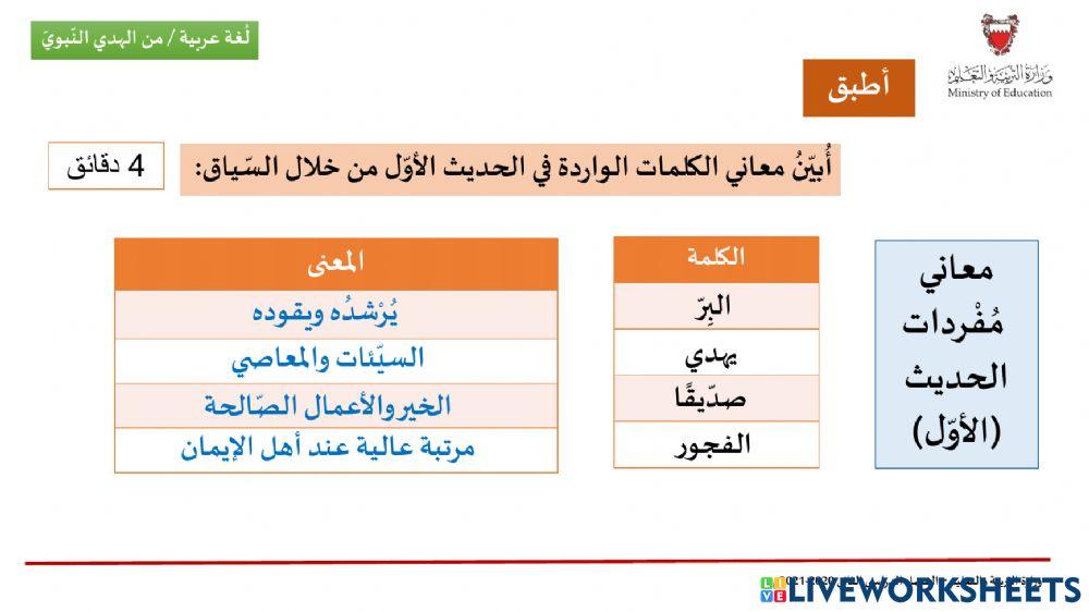 تدريبات على مفردات الهدي النبوي